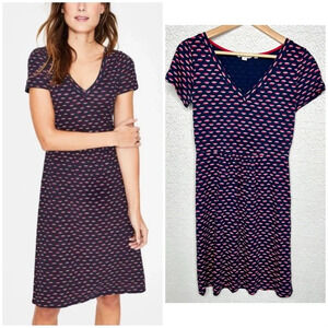 Boden Penelope Lip Print Dress Women's Sz 6 Blue/Red Short Sleeve Knee Length